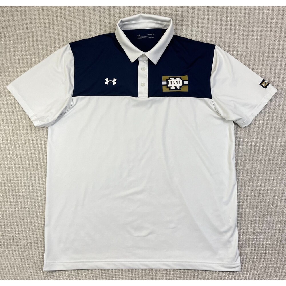 Notre Dame Fighting Irish Polo Shirt Men's XL Under Armour White Golf NCAA